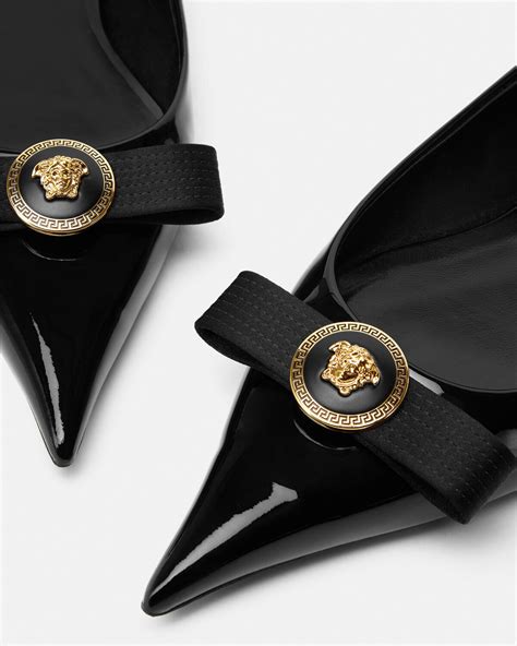 versace gambe bora|versace gianni ribbon flats.